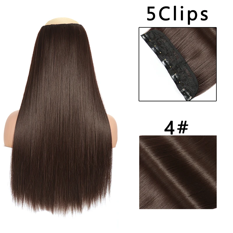 Synthetic 5 Clip On Hair Extension Long Straight Hairpiece Natural Heat Resistant Fiber 56cm/120g Fake Hair For Women Hairstyle