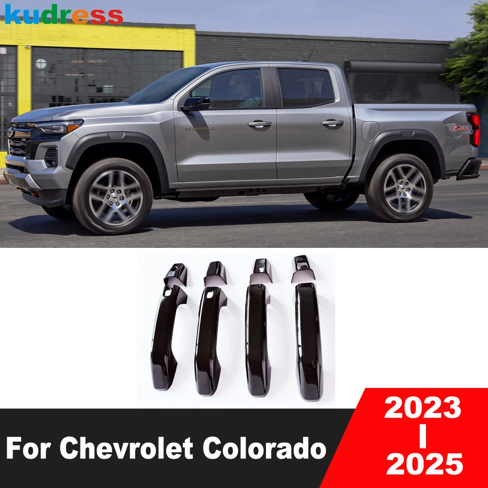 

For Chevrolet Colorado 2023 2024 2025 Black Car Door Handle Cover Trim Side Handles Catch Cap Molding Overlay Accessories