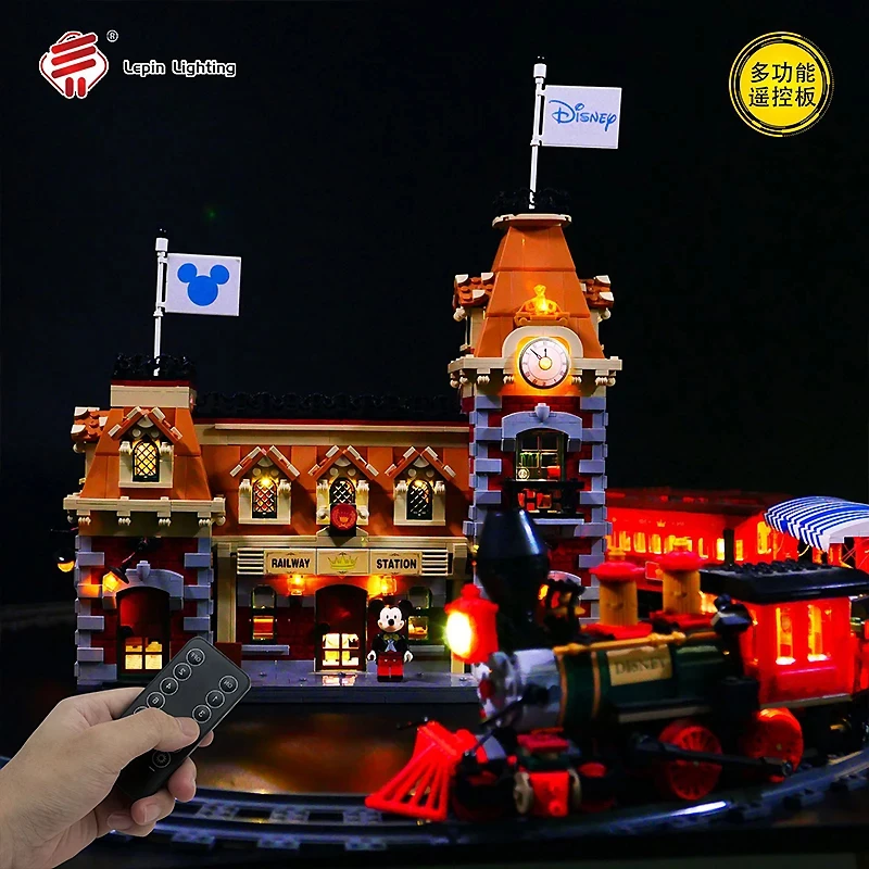 طقم إضاءة LED لـ Lego ، قطار ومحطة Disneys ، ضوء LED فقط ، نموذج بدون كتل