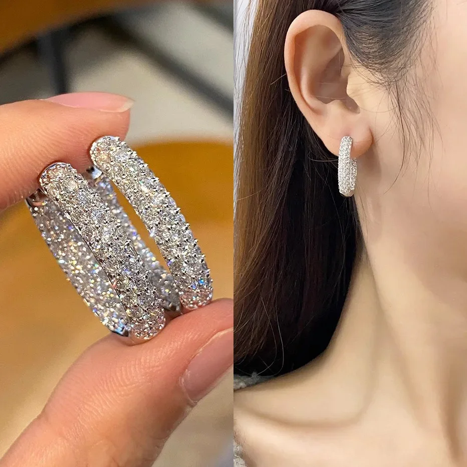 S925 Sterling Silber Ohrringe Luxuriöse Diamant-Ohrringe Vielseitige Premium-Ohrclips – Detail 1