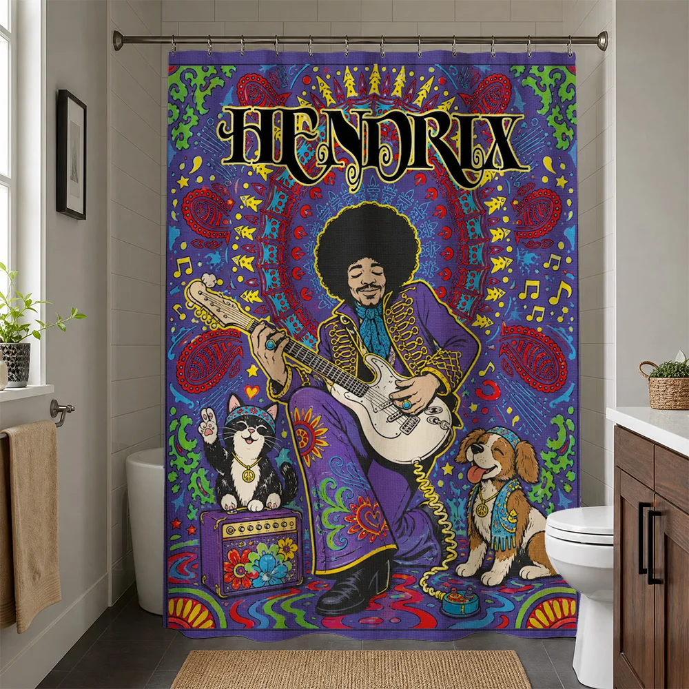 Vibrant Jimi Hendrix Rock Star Pop Art Shower Curtain Liner Waterproof Psychedelic Music Bathroom Home Decor Artistic Shower Cur