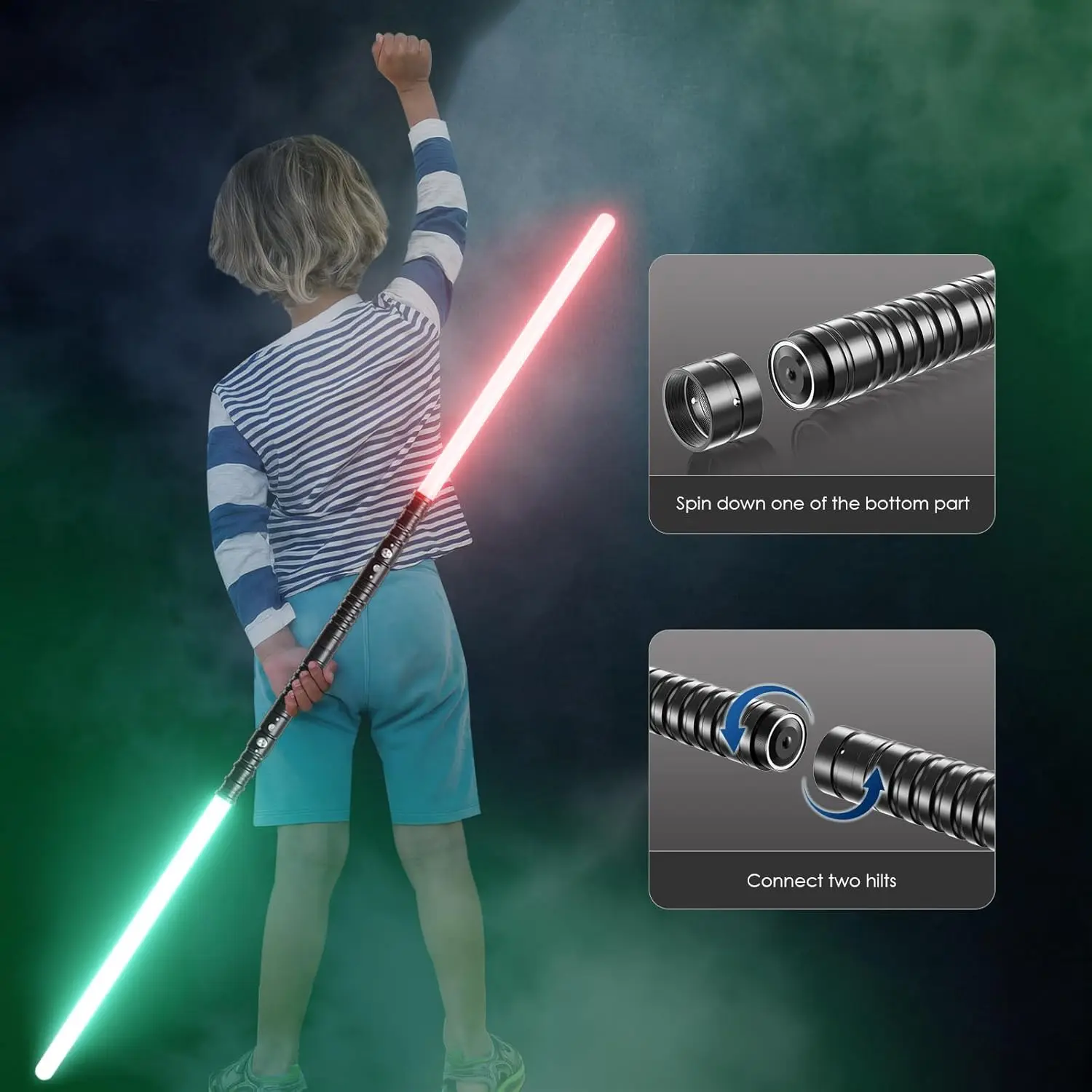 2 in 1 RGB Lightsaber Colors Changeable with Sound Metal Hilt Light Saber Force FX Dueling Toy for Kids Adults Xmas Gift 63cm