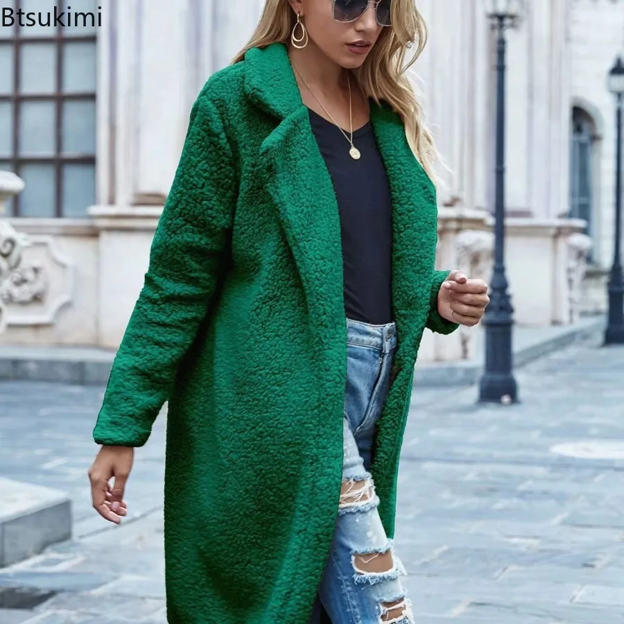 Fashion Warm Overcoat Woman Winter 2026 Loose Soft Long Jacket Coats Female Clothing Solid Color Basic Thick Cardigan Overcoat
