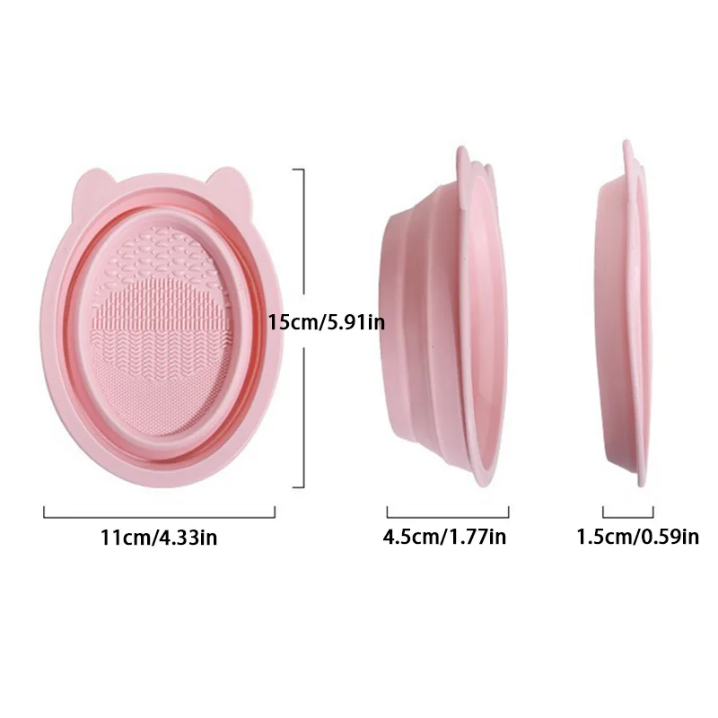 Makeup Brush Cleaning Tool Foldable Silicone Bowl Beauty Egg Cleaner Sponge Puff Washing Portable Scrub Mat Cat Ear Cosmetics