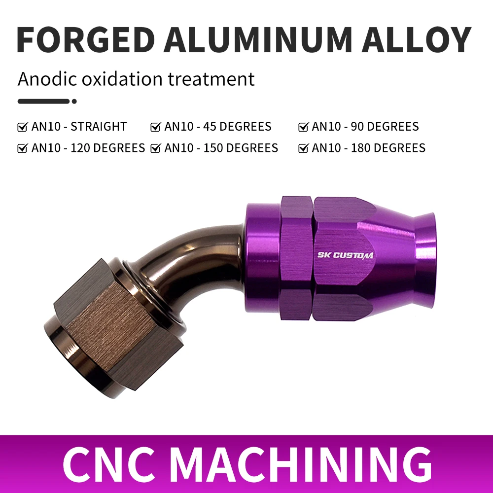 SK CUSTOM PTFE Шланговый конец Интерфейс масляной трубы AN10 Прямой 0 ° /45 ° /90 ° /120 ° /150 ° /180-градусный переходник для конца шланга топливной линии из ПТФЭ