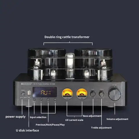 200W+200W High Power Hifi Fever Tube Amplifier Pre-stage Auido Speaker Bluetooth 5.0 Support 4-8Ω speaker Amplifier Home Theater