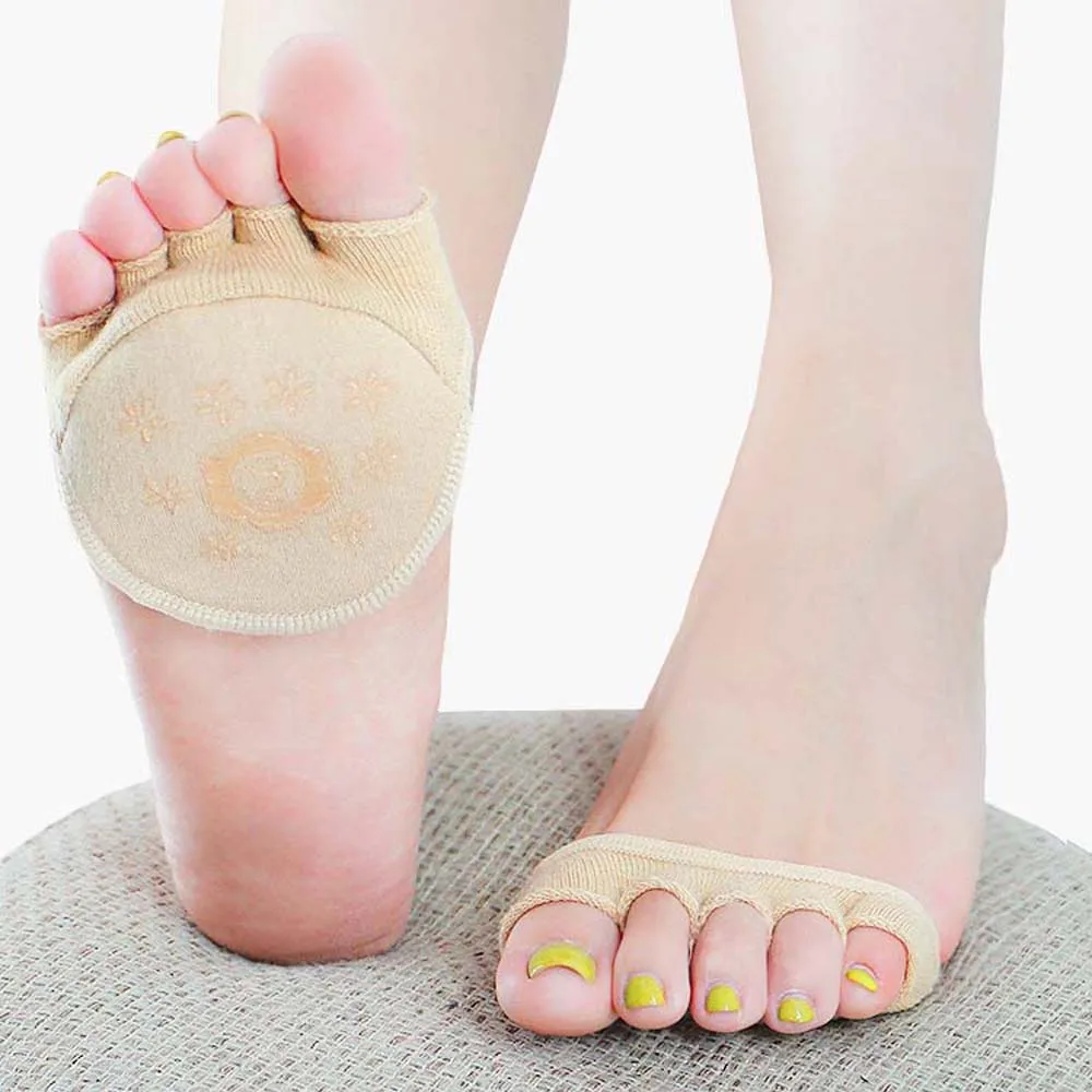 Elasticity Silicone Toe Separator Socks Cotton Solid Color Half Palm Insoles Short Invisible Five Finger Socks Shallow Sandals