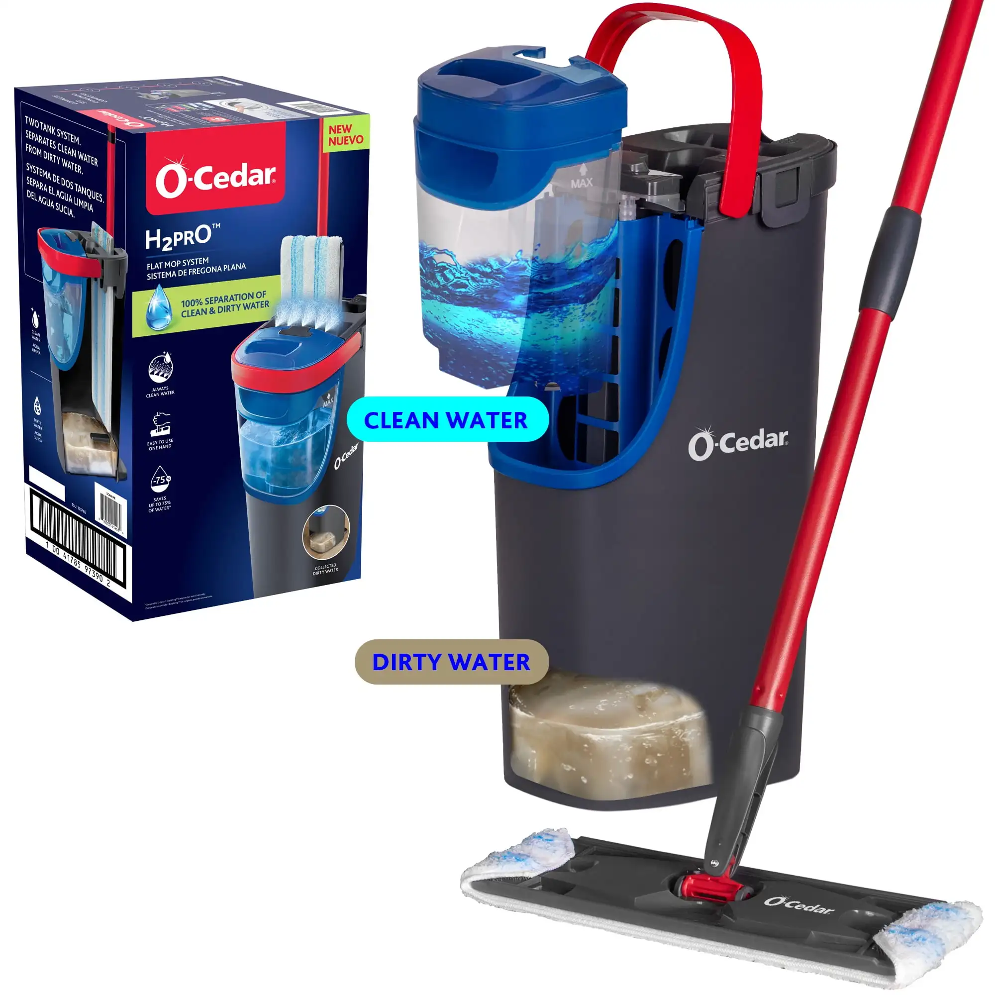 

H2prO Microfiber Flat Mop System w/ Machine Washable Pads