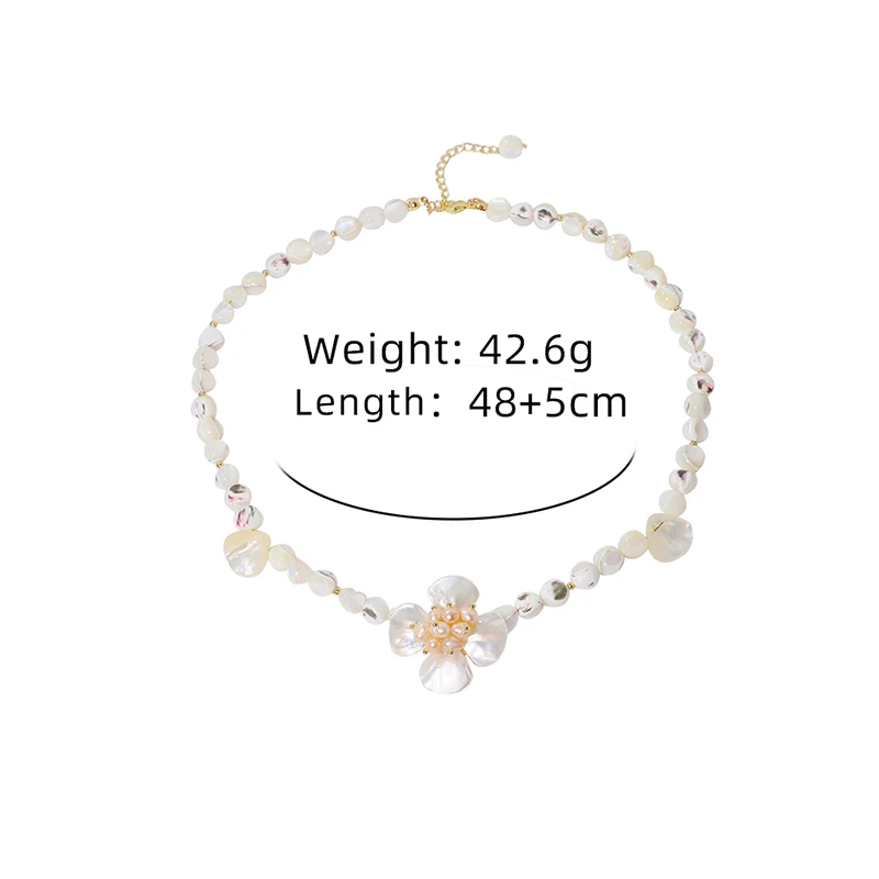 Natural Freshwater Pearl Shell Bead Flower Necklace Korean Women's Luxury Jewelry Fashion Women's and Girls' Gifts GN0618