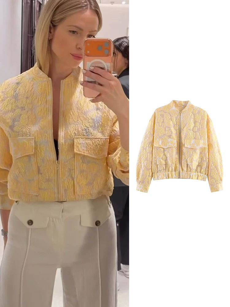 Damenjacken Frühling Sommer Mode Jacquard Bomberjacken Lässige O-Ausschnitt Langarm-Mäntel Lässige Damen-Oberbekleidung 2026 Neu