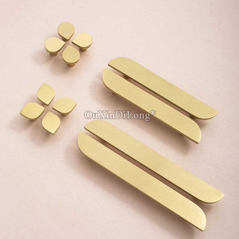 Beautiful Arc Design 4PCS Pure Brass Furniture Pulls Handles Drawer Knobs Wardrobe Cupboard Kitchen TV Wine Cabinet Handle&Knobs