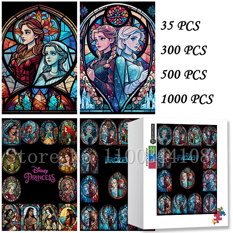 Disney Princess Cartoon Jigsaw Puzzles 35/300/500/1000 Pieces Wooden Puzzles for Girls Handmade Game Stress Relief Toys