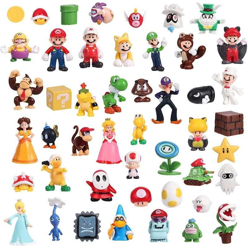 

Cute New Hot Selling Cartoon Mario PVC Model Ornament Set of 48 Pieces Super Mario Cartoon Anime Figurine Dolls