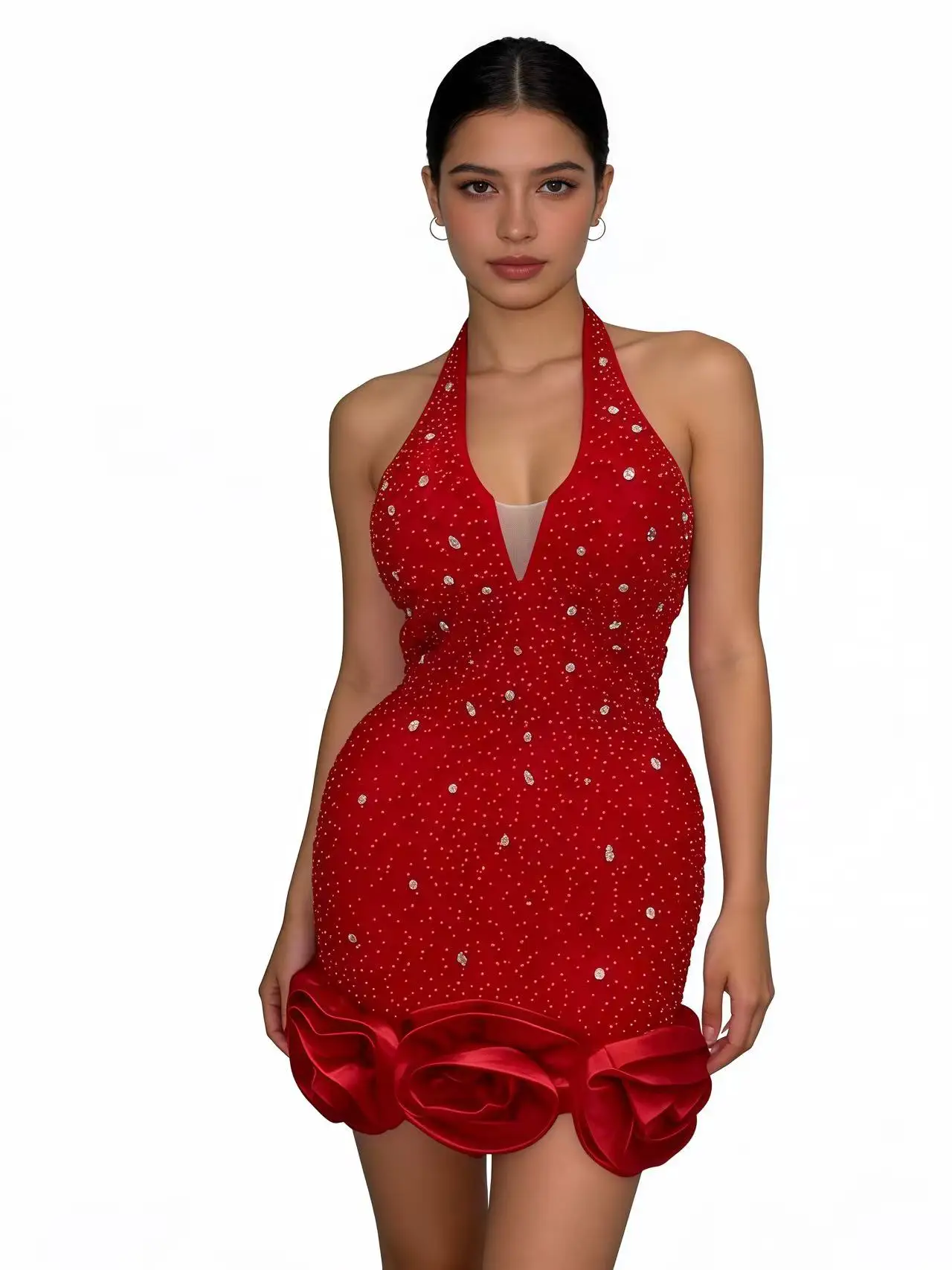 

Модное сексуальное вечернее платье с глубоким v-образным вырезом, инкрустированное бриллиантами белым жемчугом, сексуальное вечернее платье для девочек на день рождения