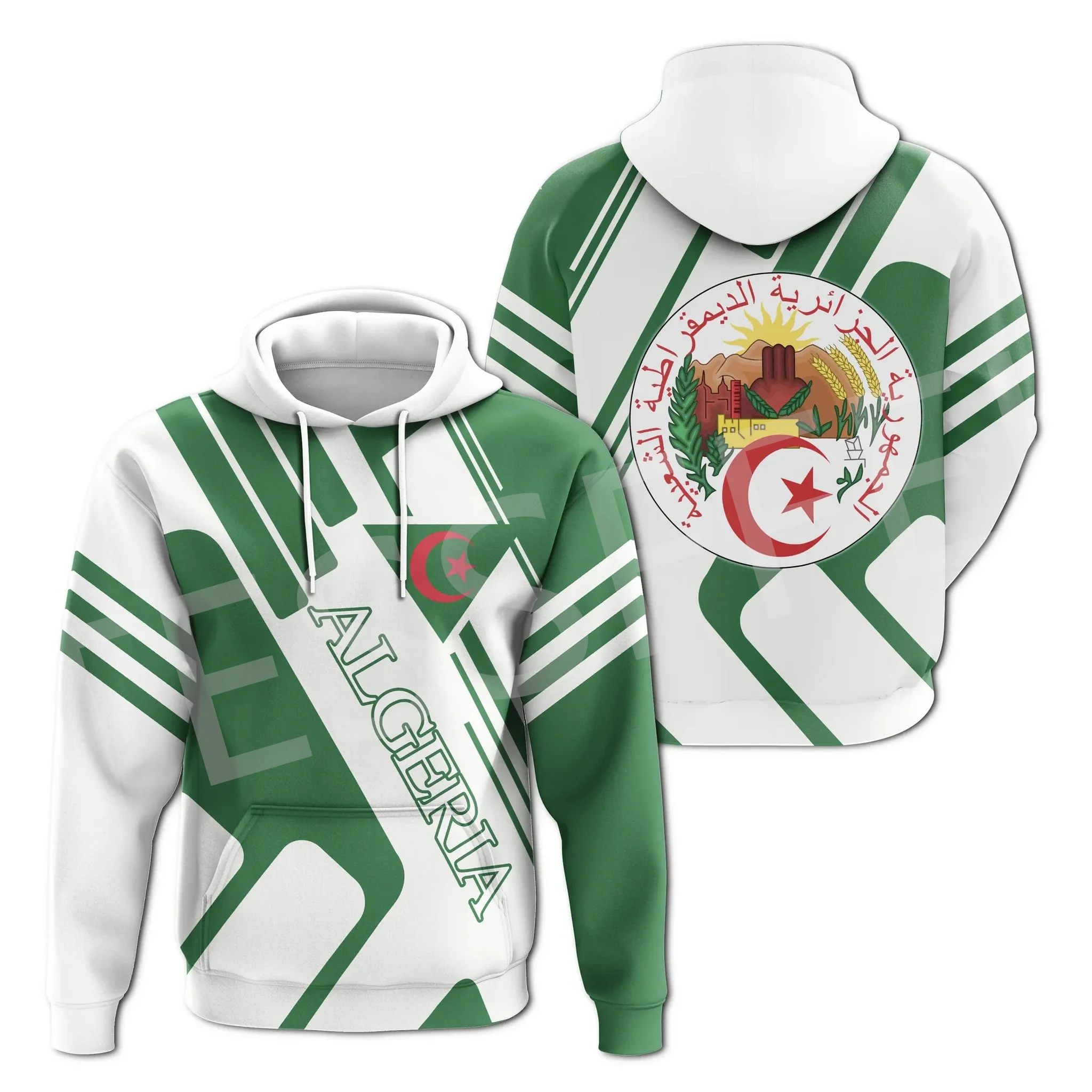 NewFashion Africa Country Algeria Flag Tattoo Retro Tracksuit 3DPrint Harajuku Casual Streetwear Pullover Funny Jacket Hoodies Q