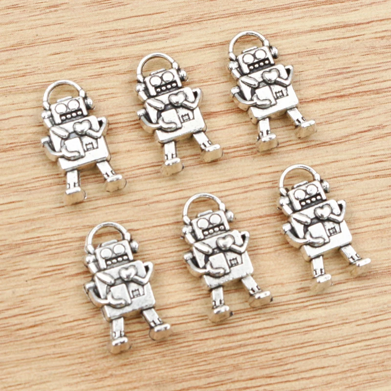 30pcs Funny Robot Charms Pendant 17x10mm Alloy Metal DIY Jewelry Making Accessories Findings for Necklace Earrings Bracelet