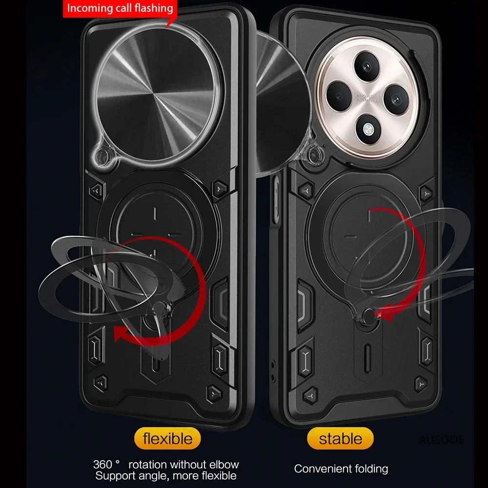 Slide Camera Funda Voor OPPO Reno 12F 5G 12FS Case Ring Stand Bescherming Achterkant voor OPPO Reno 12 FS Schokbestendige Telefoon Capa