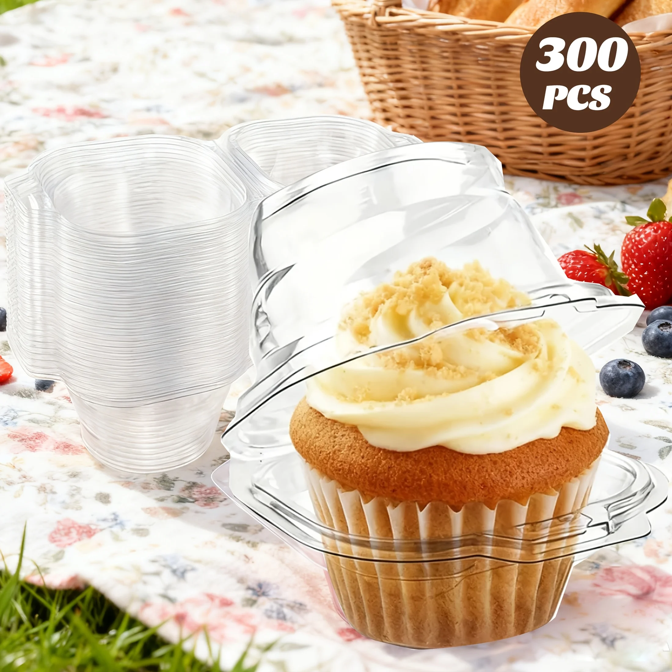 

300pcs Clear Plastic Cupcake Containers Disposable Individual Muffin Pudding Holders for Bakery Treats, Party Favors Holiday Gift Packaging (Christmas, Halloween) for Bakery Delivery, Wedding Party Supplies, Favors Bakery Display