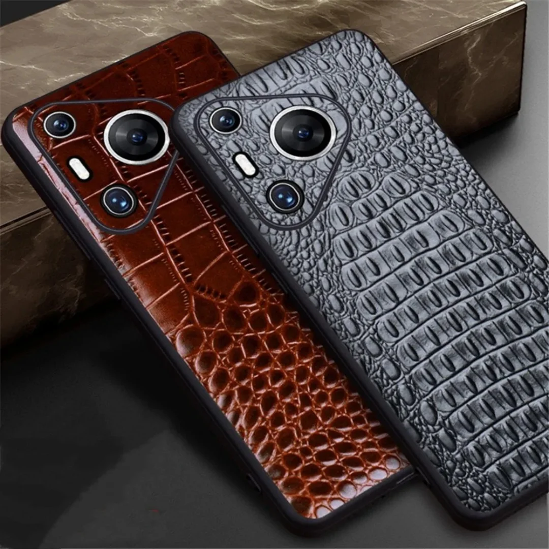 

Premium Cowhide Genuine Leather Case For Huawei Pura 80 70 Pro Pro+ Plus Ultra Business Crocodile Back Cover