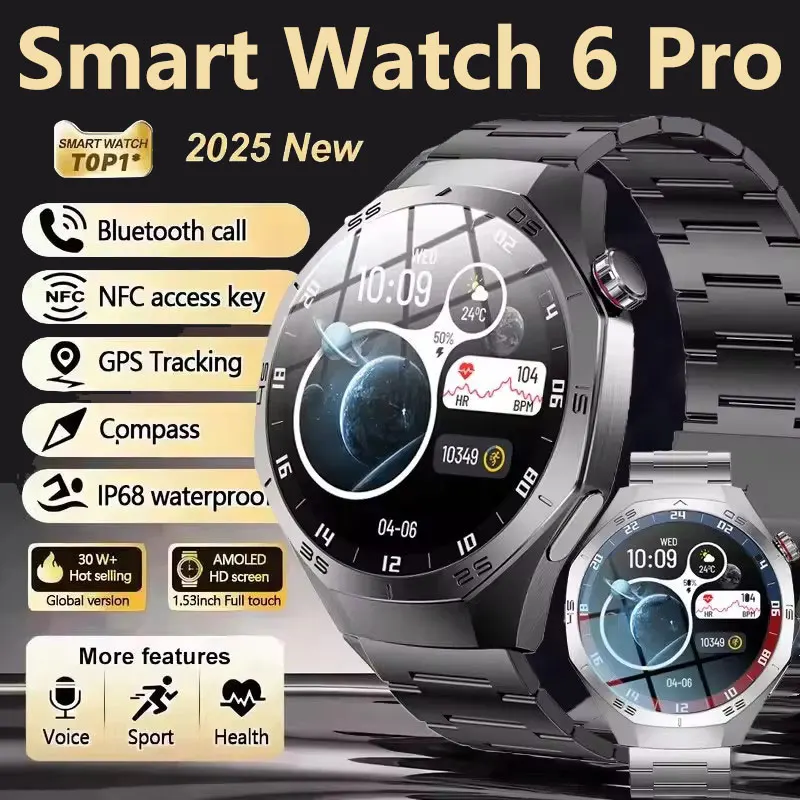 

2025Новинка для Android и ios Смарт-часы для мужчин AMOLED-экран GPS Траектория движения Сердечный ритм Bluetooth Вызовы SmartWatch Водонепроницаемые