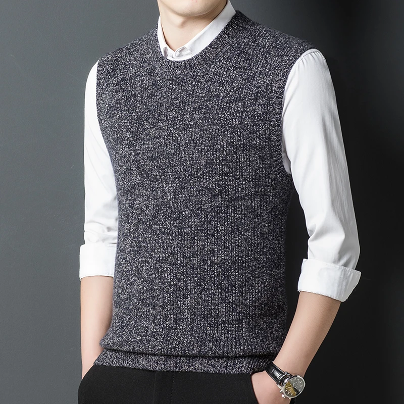 Men's thick knit autumn and winter solid color round neck bottoming sweater vest men's sweater