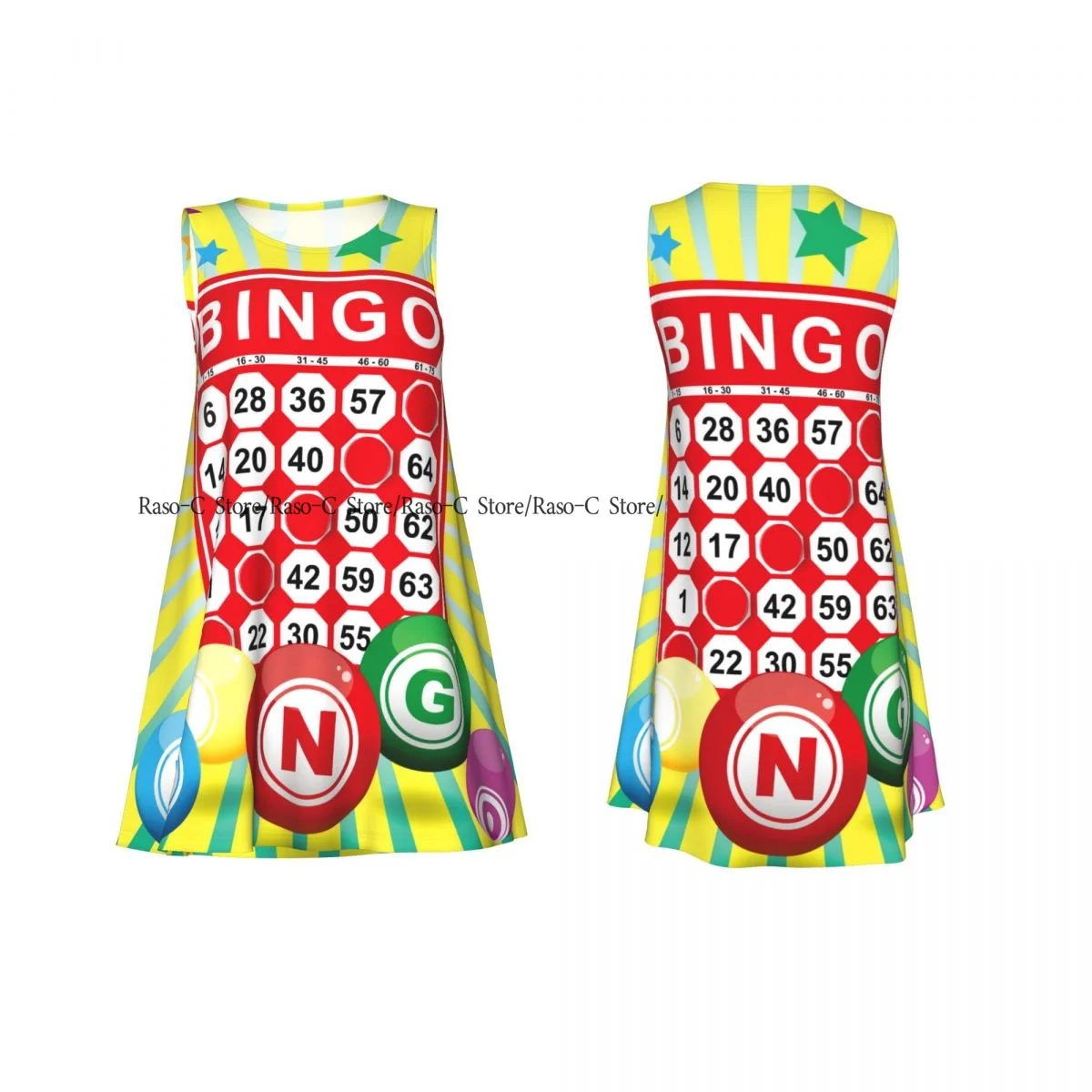 Women's Dress Summer Casual T Shirt Dresses Beach Cover up Bingo Card And Ball Tank Dress