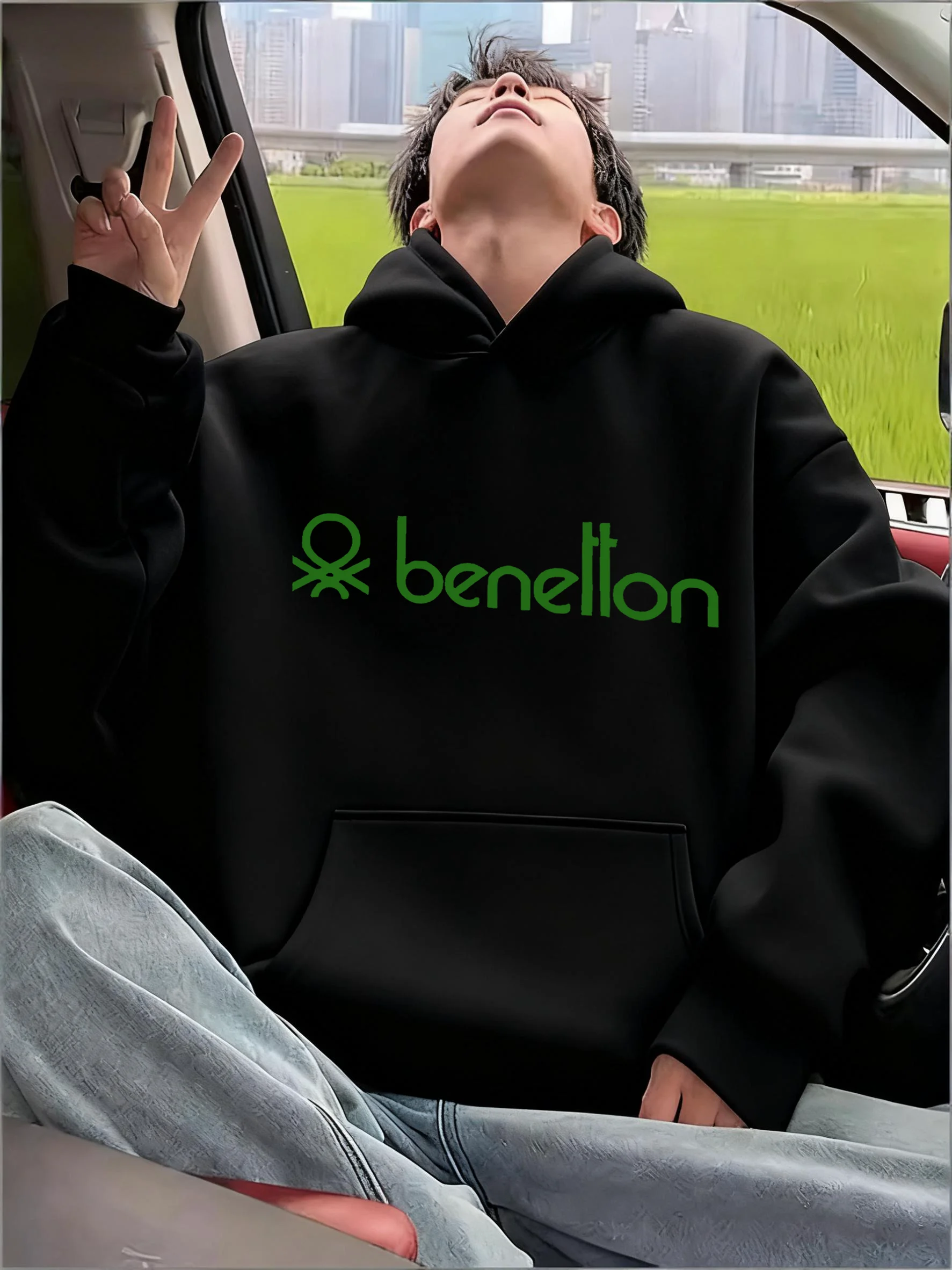 

2025 New Trendy Benetton Logo Print 330G Heavy - Duty Hooded Sweatshirt Casual Unisex schwanger kleidung ropa de maternidad