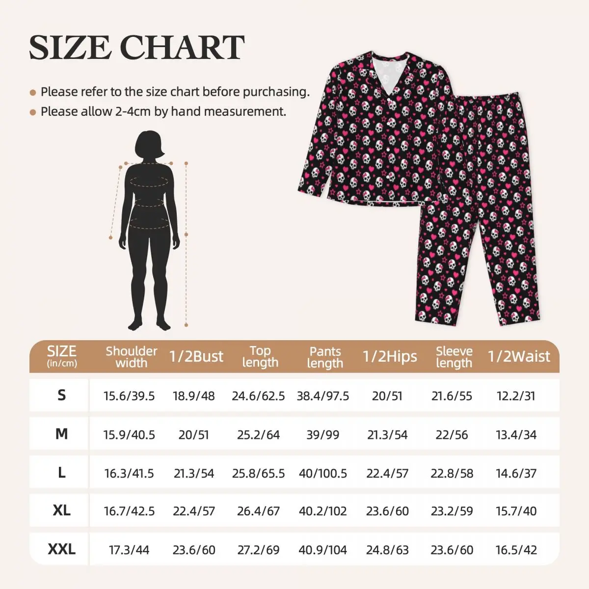 Pajamas Woman Sugar Skull Print Night Sleepwear Stars And Hearts 2 Pieces Loose Pajama Set Long-Sleeve Oversized Home Suit