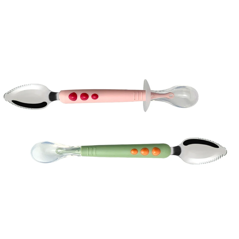

2pcs Silicone Baby Spoon For Infant Feeding Scraping Spoon Dual Head Ergonomic Handle Easy Clean Fruit Puree Feeder Toddler