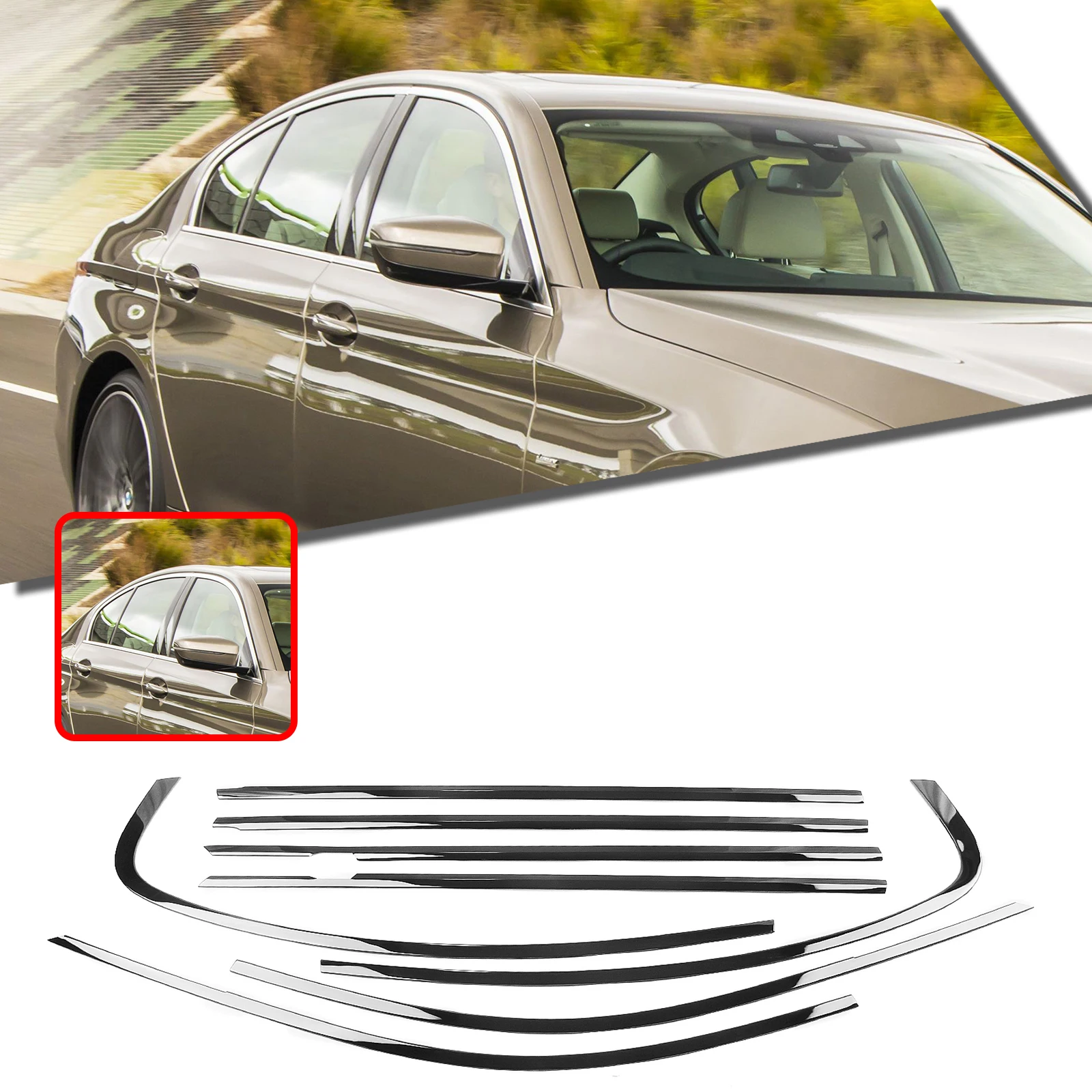Накладка на внешнее окно для BMW 5 серии G30 2018-23, хромированный черный уплотнительный ремень с короткой осью, уплотнительная крышка Накладка на внешнее окно для BMW 5 серии G30 2018-23, хромированный черный уплотнительный ремень с короткой осью, уплотнительная крышка