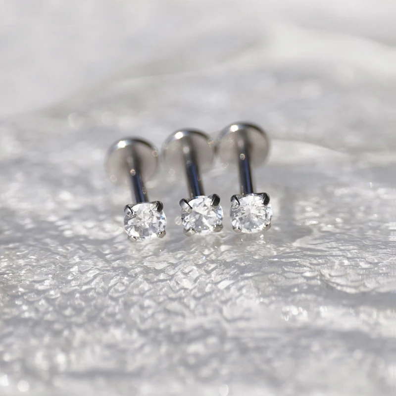 ASTM F136 titanio 2/2, 5/3/4mm CZ pendiente trasero de pata 16G cartílago Tragus hélice nariz Labret Stud joyería Piercing