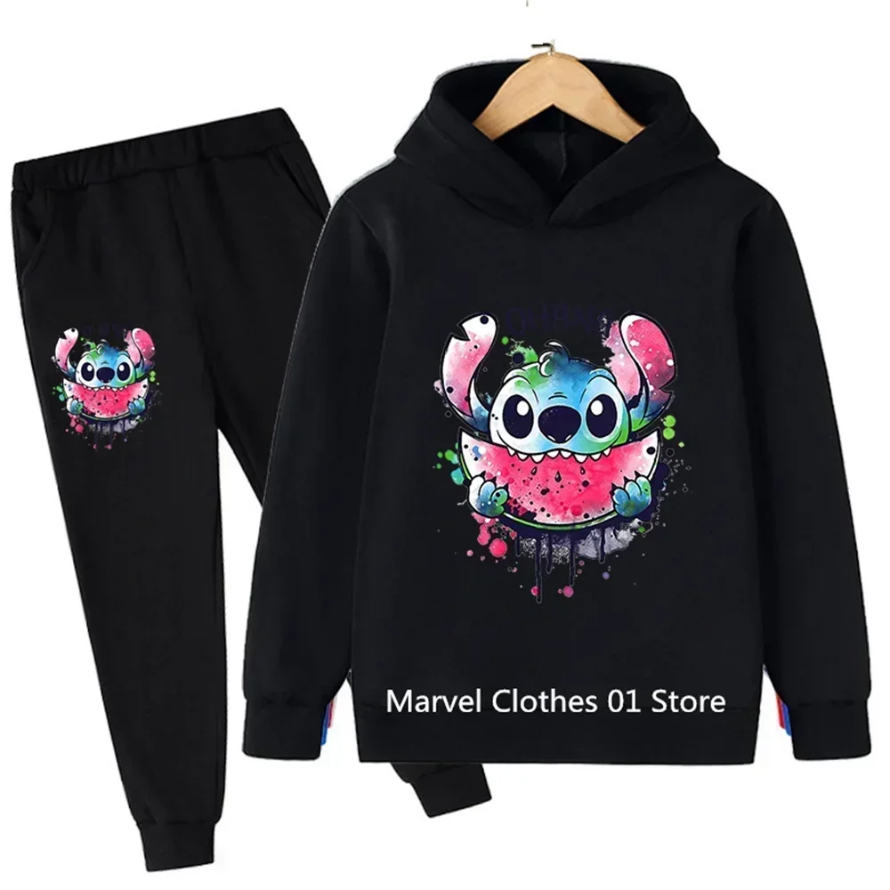 Children Boys Girls Stitch Hoodies Pants Set Boys Girls Stitch Sweatshirts Hooded Kids Fashion Stitch Pullovers Clothes Suit