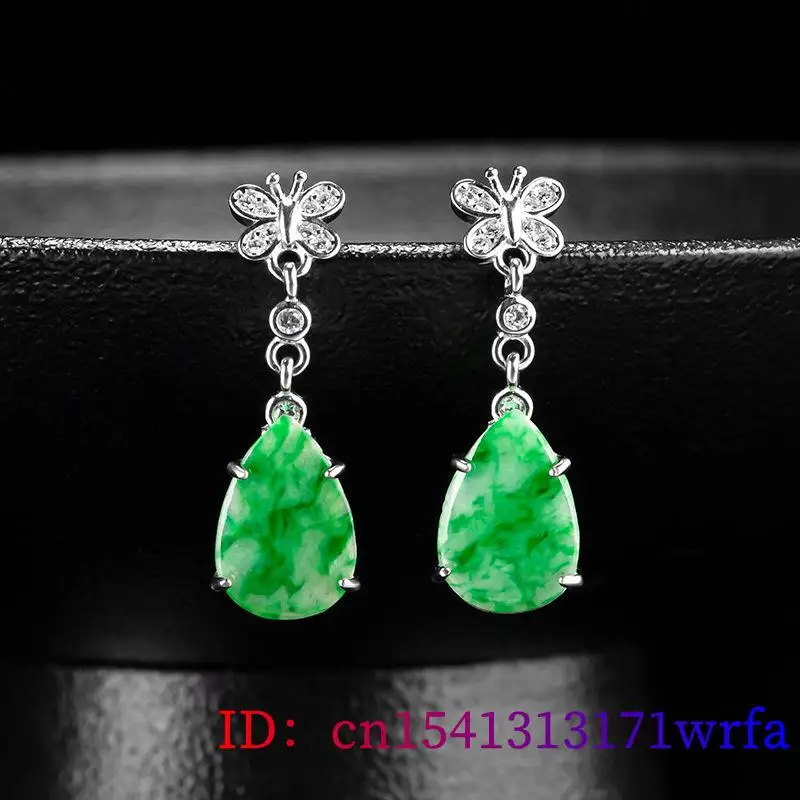 Green Myanmar Jade Water drop Earrings Gemstone Gifts for Women Energy Amulet Carved Real Burmese Jadeite Designer 925 Silver