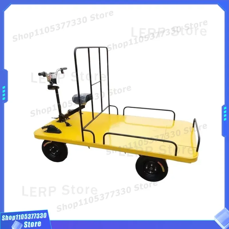 2m 2.5m Steel Electric Flatbed Truck 150kg Load Capacity Four Wheel Platform Cart With Guardrail For Warehouse Construction