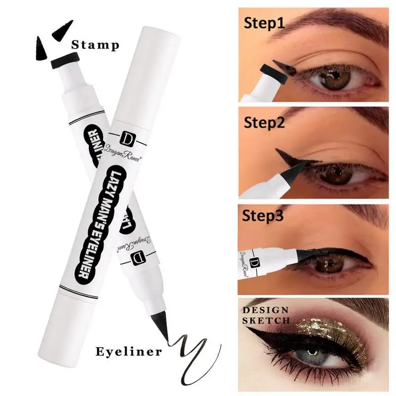 Penna per Eyeliner liquido a doppia estremità con timbri matita per trucco liquido a lunga durata con timbri per donne e principianti