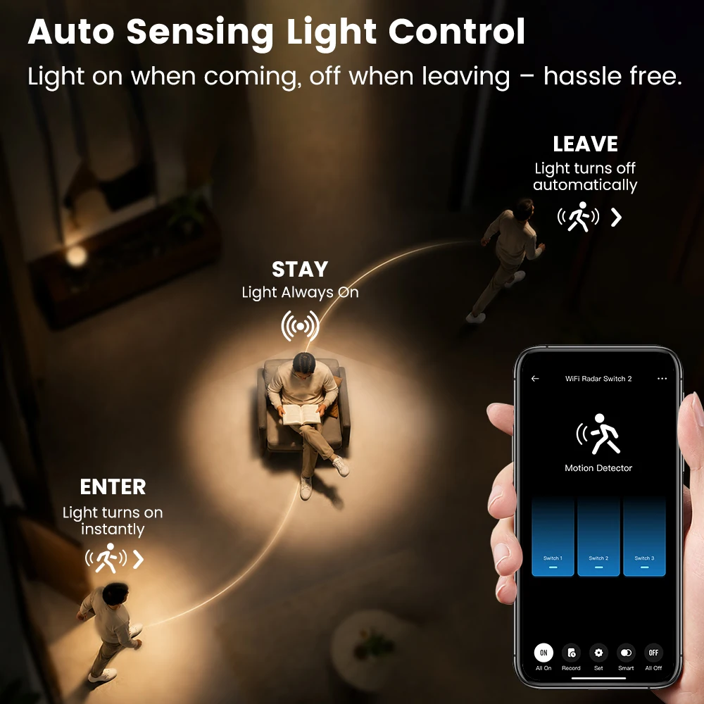 For WiFi 2.4GHz Human Presence Radar Sensor Switch No Neutral Required Graffiti Smart APP 10G Microwave Motion Detection 240V