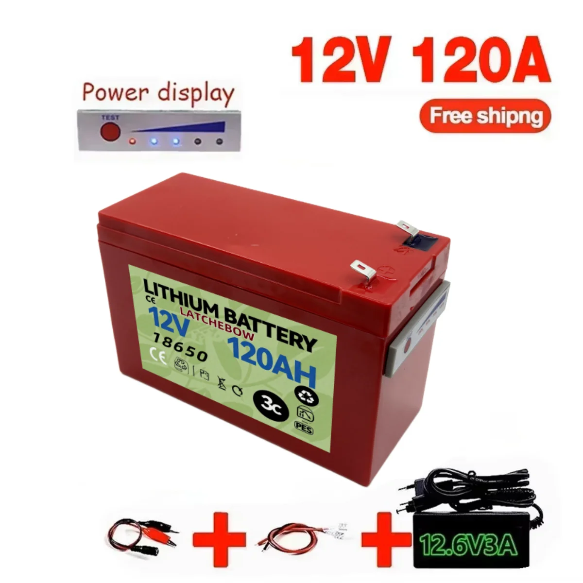 

Red new 12V 120Ah built-in high current 30A BMS 18650 lithium battery pack