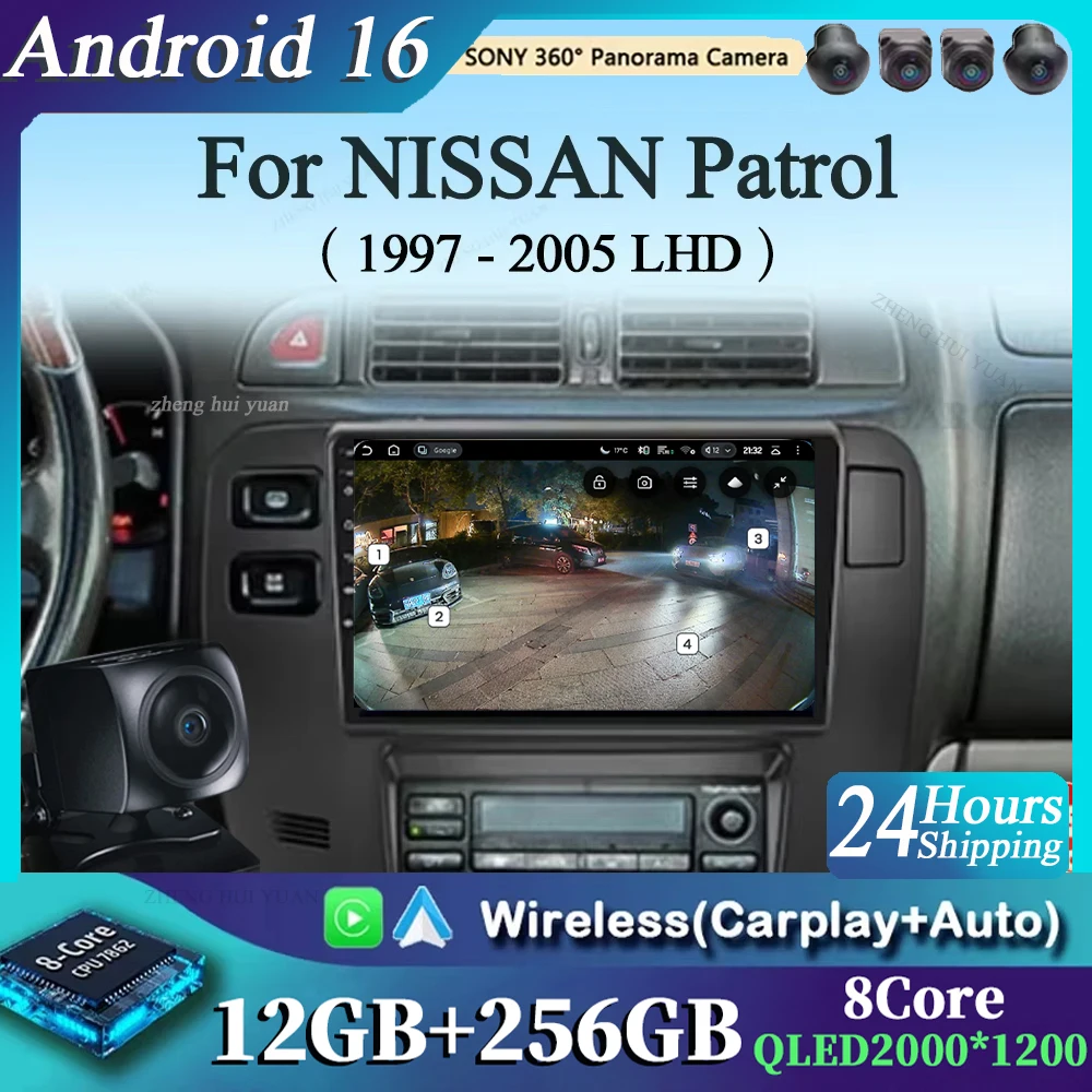 

Автомагнитола Android 16 CarPlay Auto для NISSAN Patrol 1997-2005 годов выпуска, мультимедийная навигационная система, видео, DVD, стерео.