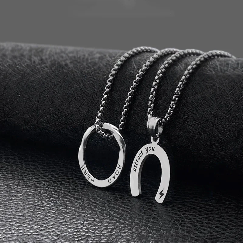 Titanium Steel Wireless Loop Round Necklace Couple Letter U-shaped Cold Wind All-match Pendant Jewelry