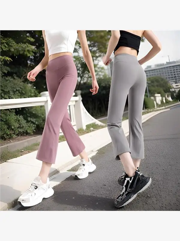 Calças de ioga para corrida slim fit, roupas femininas de verão ao ar livre, sem linhas embaraçosas, cintura alta, levantamento de bumbum, fitn, esportes queimados...
