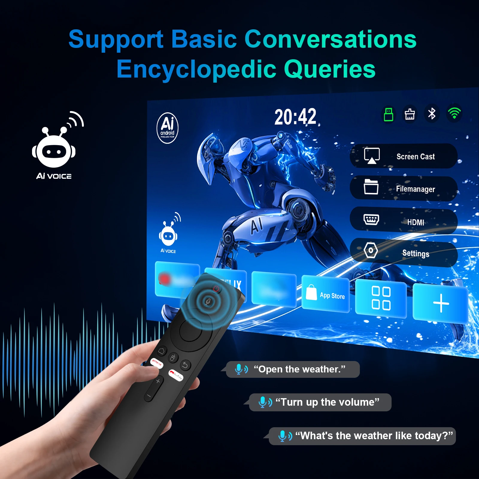 Velec Smart AI Smart TV Box 8+128GB 8K Video Android 15 Home Entertainment Media Player لـ NETFLIX Youtube مع جهاز تحكم عن بعد صوتي