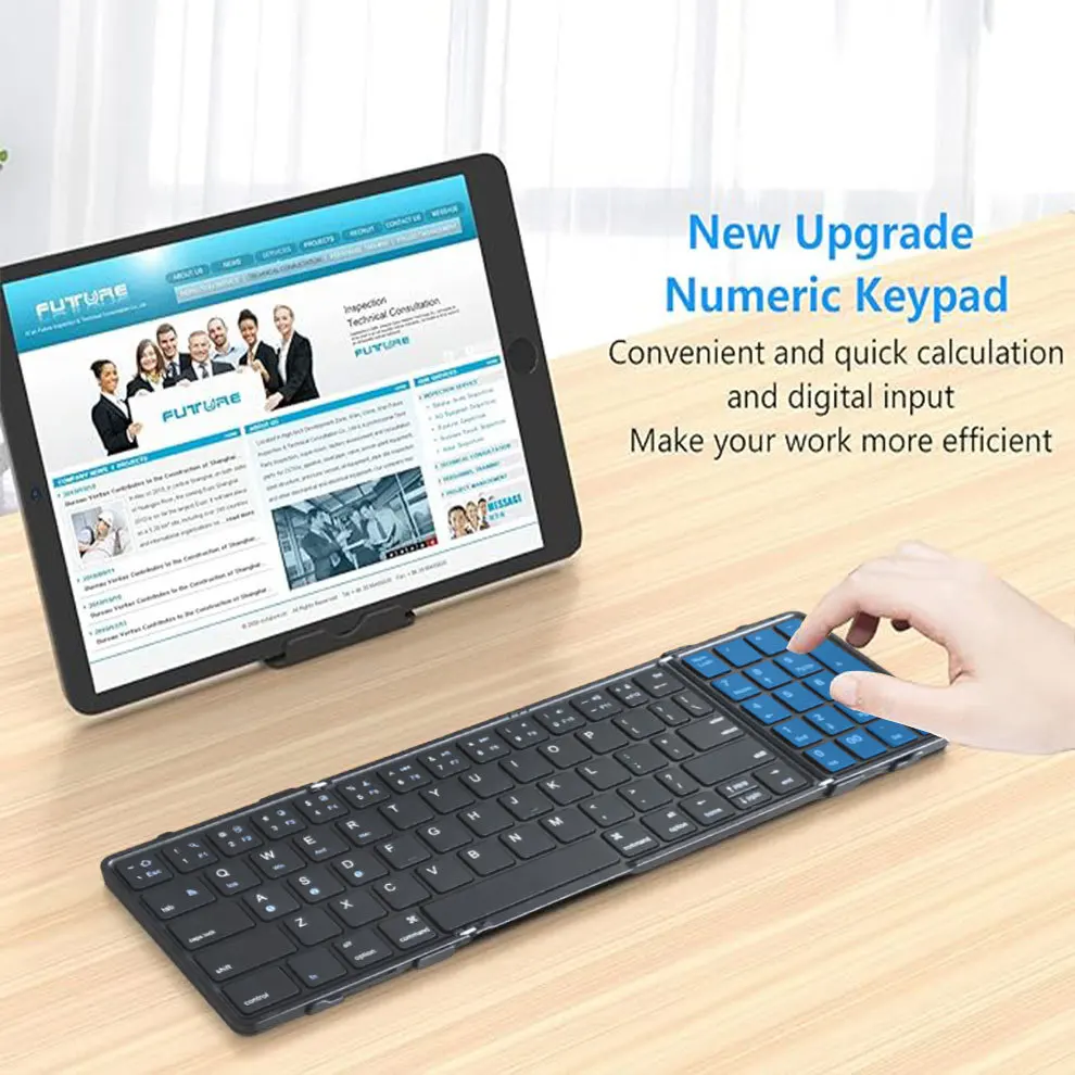 JOMAA Full Size Foldable Mobile Phone Keyboard with Numeric Keypad Rechargeable Portable Travel Bluetooth Keyboard