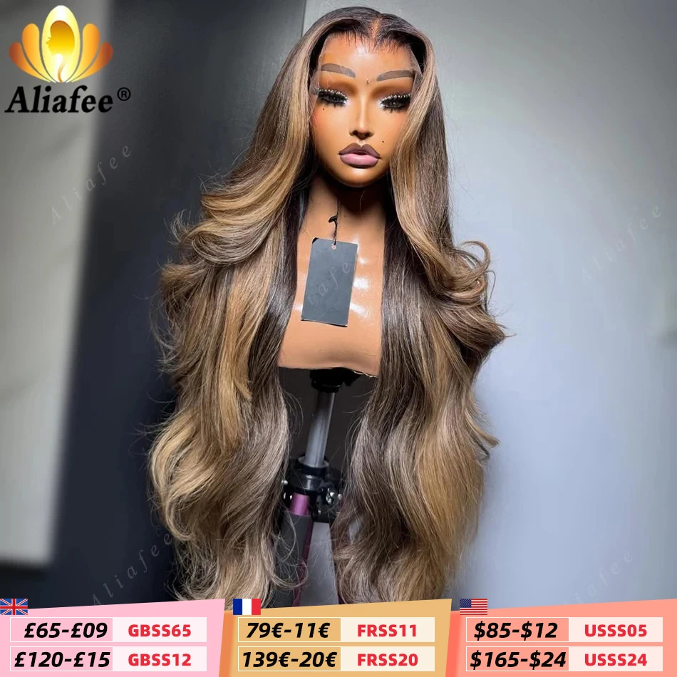 

Highlight Ash Brown Light Blonde With Dark Root Body Wave Wig High Density 13x6 Transparent Lace Frontal 12A Human Hair Wig