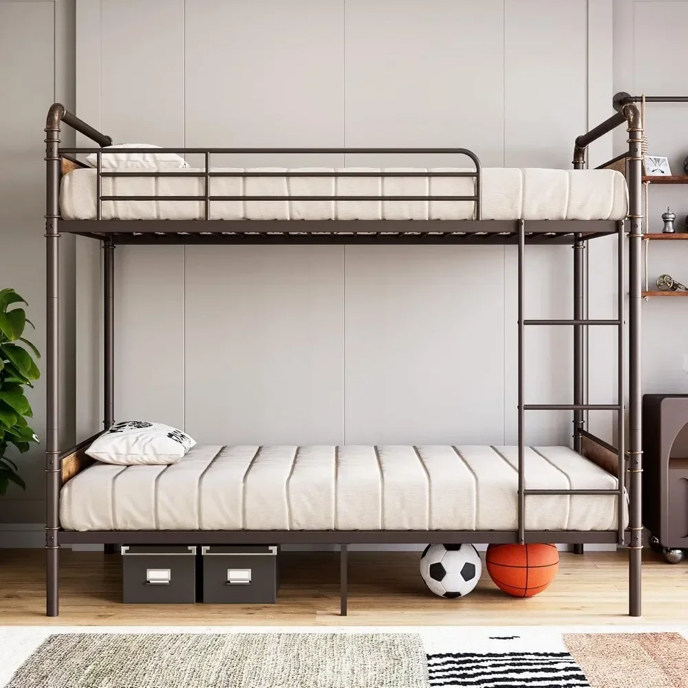 

# Bunk Bed Twin Over Twin With Ladder And High Guardrail,Twin Size Convertible Metal Bunk Beds For Kids/Teens/Adults,Easy Assem