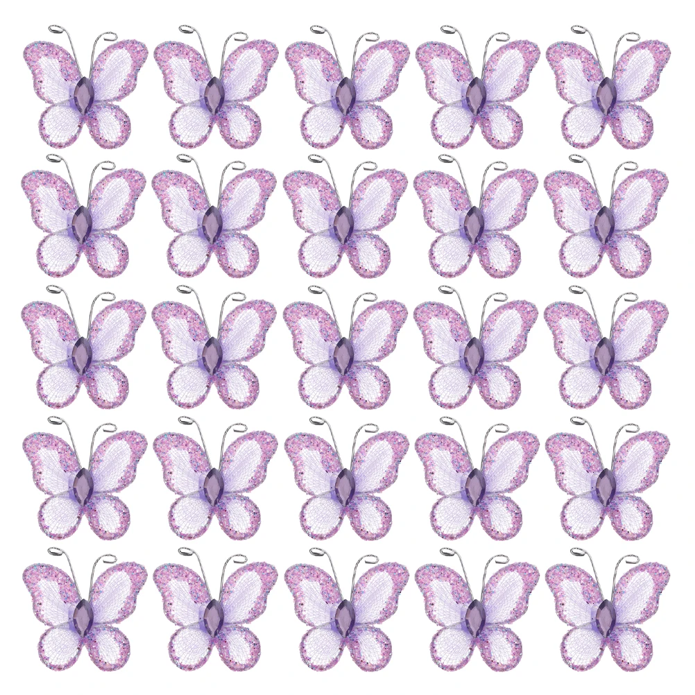 

70Pcs Flashing Butterfly Decor Wire Mesh Sheer Fabric Glitter Effect Elegant DIY Room Wedding Party Decoration Ornament Set