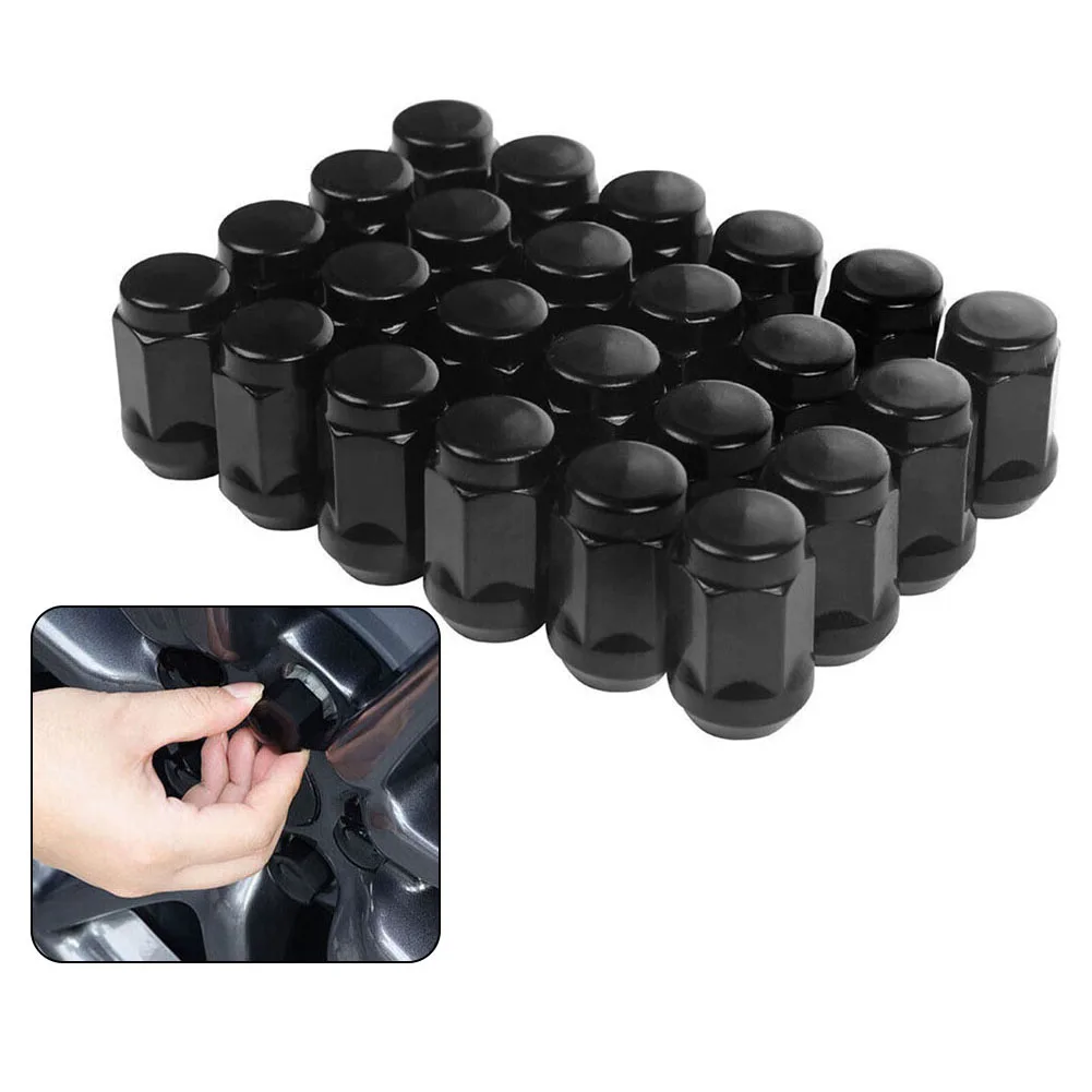 For SUV For Ford Acorn Style Nuts Lug Nut Socket Black 24 Pieces Wheel Nuts Set Wheel Nuts Steel Material Tread Size 12x1.25