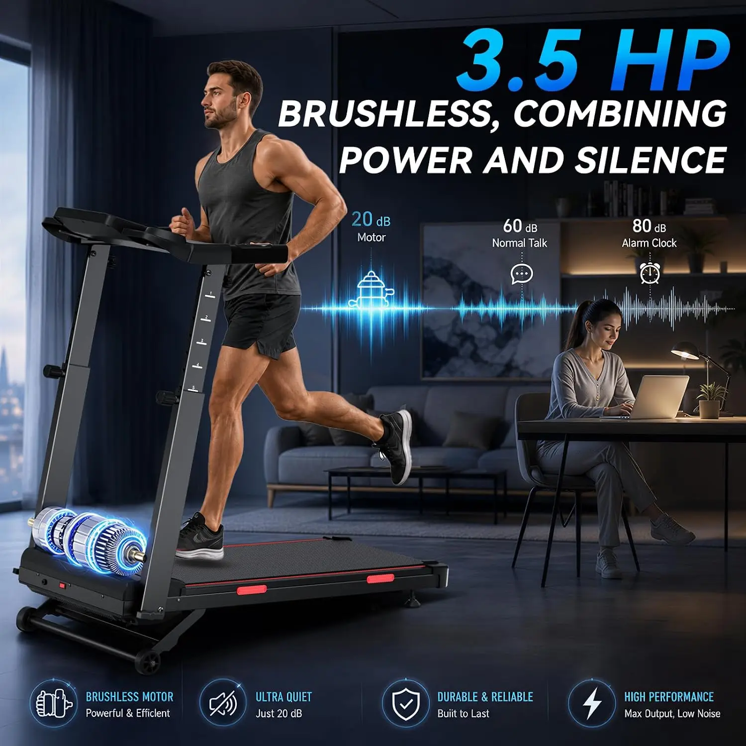 Treadmill for Home with 20% Auto Incline, Walking Pad with Handle Bar, Custom