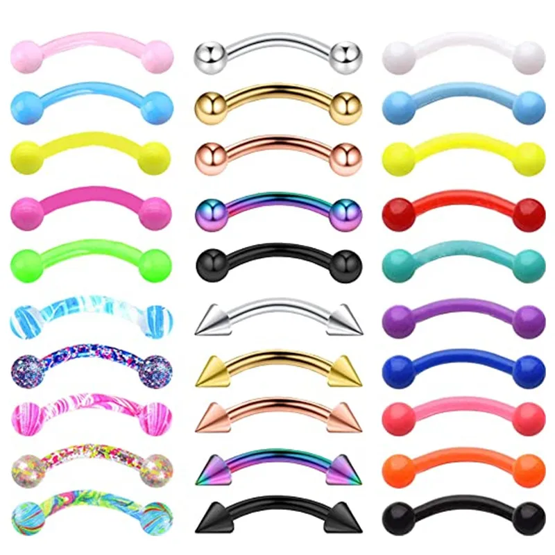 2/5/10Pcs Mix Eyebrow Piercing Set Curved Barbell Earring Rook Piercing Bulk Tongue Piercing Snake Bite Eyebrow Jewelry Pack