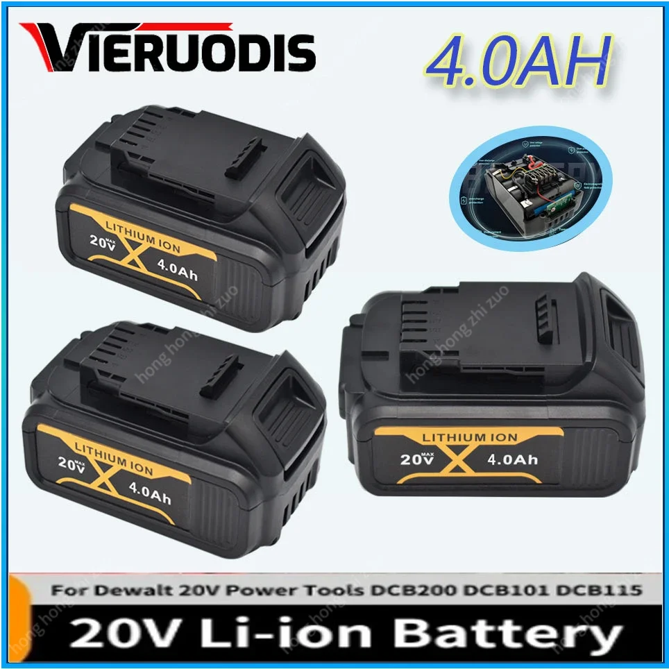 

For DeWalt 100% Original 20V 4000mAh Rechargeable Power Tools Battery with LED Li-ion Replacement DCB205 DCB204-2 20V DCB206