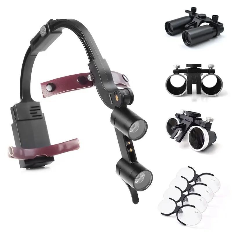 6.0X/2.5X/3.5X Magnification Binocular Dental Ultralight Shadowless Surgical Headlight with Dual Battery Lab Oral Headlight